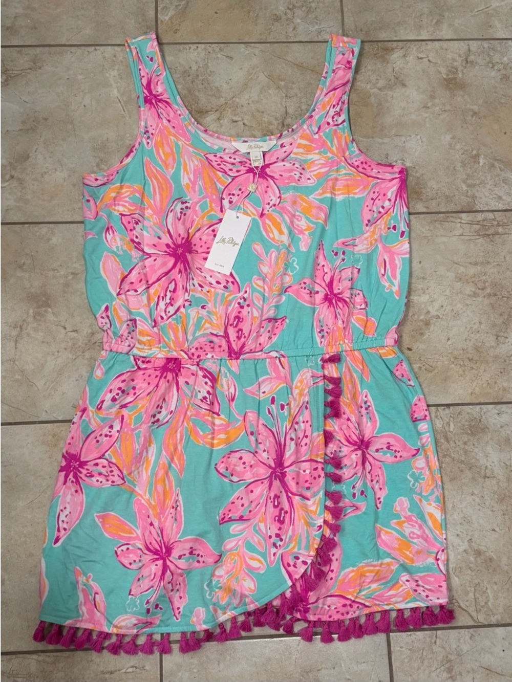 Lilly Pulitzer Jarrett Romper XL Bonita Blooms Tassel Trim NWT